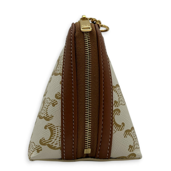 Triomphe Clutch on Chain Shoulder Bag White in Coated Canvas, Gold hardware