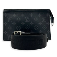 Gaston Wearable Wallet Shoulder Bag Black in Monogram Coated Canvas, Silver hardware