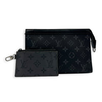 Gaston Wearable Wallet Shoulder Bag Black in Monogram Coated Canvas, Silver hardware