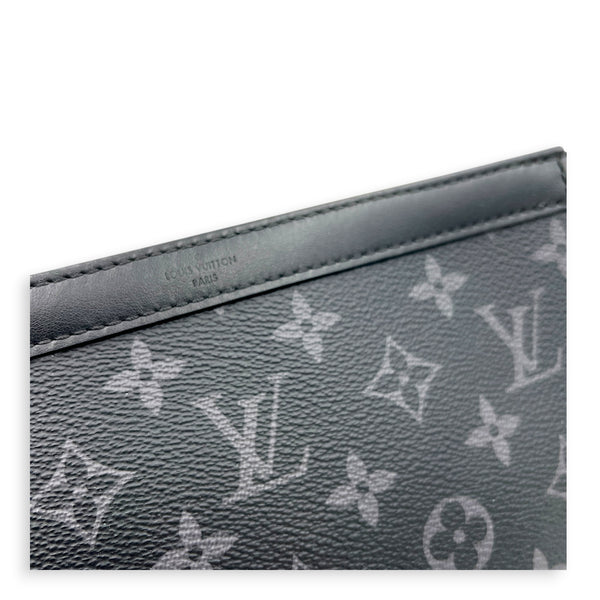 Gaston Wearable Wallet Shoulder Bag Black in Monogram Coated Canvas, Silver hardware