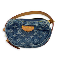 Croissant Shoulder Bag Blue in Denim, Gold hardware
