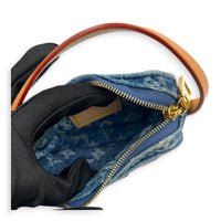 Croissant Shoulder Bag Blue in Denim, Gold hardware