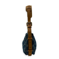 Croissant Shoulder Bag Blue in Denim, Gold hardware