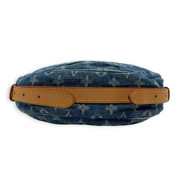 Croissant Shoulder Bag Blue in Denim, Gold hardware