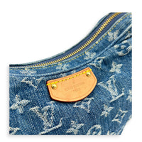 Croissant Shoulder Bag Blue in Denim, Gold hardware