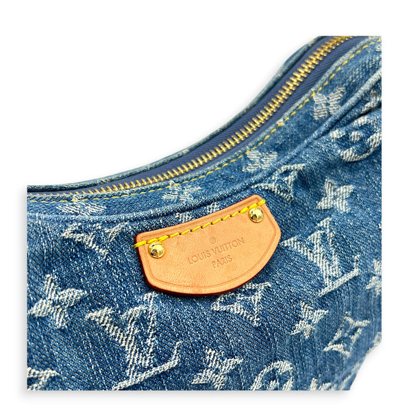 Croissant Shoulder Bag Blue in Denim, Gold hardware