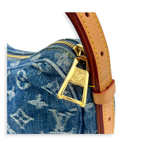 Croissant Shoulder Bag Blue in Denim, Gold hardware