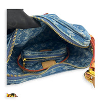 Croissant Shoulder Bag Blue in Denim, Gold hardware