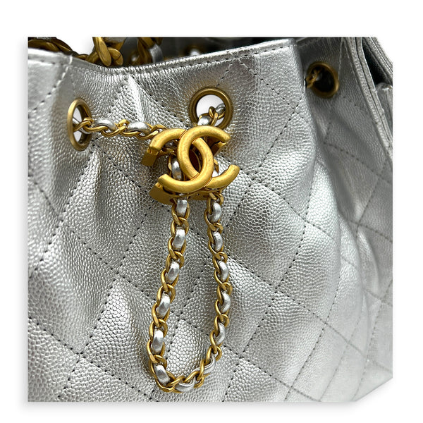 C25 Hobo Shoulder Bag Small Silver in Caviar Leather, Gold hardware