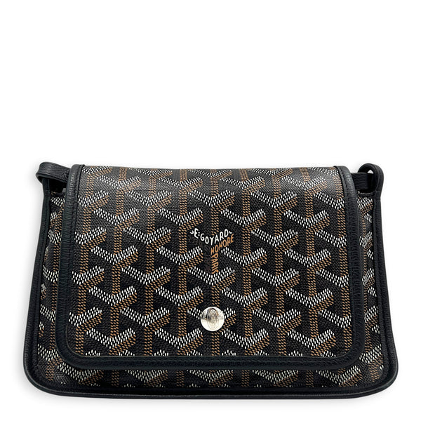 Plumet Pocket Shoulder Bag Black in Coated Canvas, Silver hardware