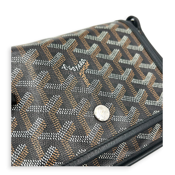 Plumet Pocket Shoulder Bag Black in Coated Canvas, Silver hardware