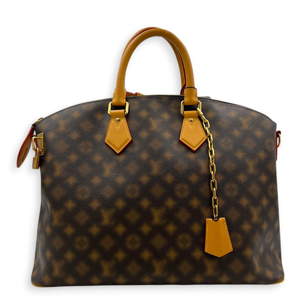 Lock It Top Handle Bag Brown in Coated Canvas, Gold hardware
