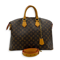 Lock It Top Handle Bag Brown in Coated Canvas, Gold hardware