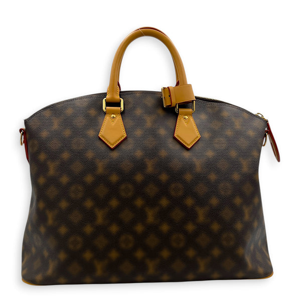 Lock It Top Handle Bag Brown in Coated Canvas, Gold hardware