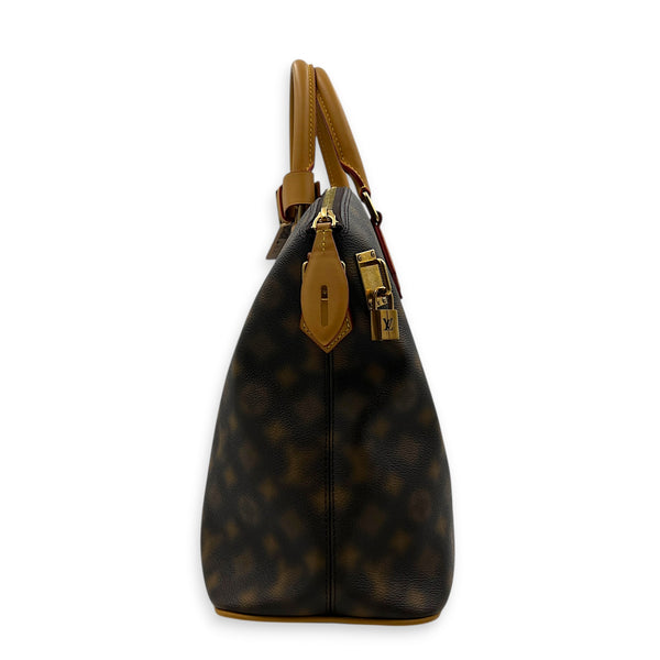 Lock It Top Handle Bag Brown in Coated Canvas, Gold hardware