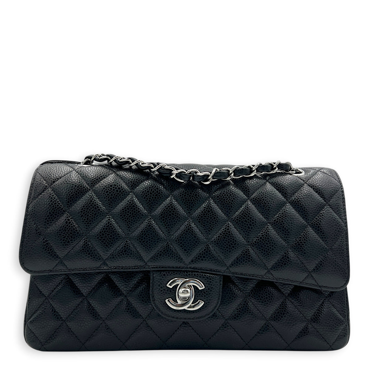 Classic Shoulder Bag Medium Black in Caviar Leather, Silver hardware