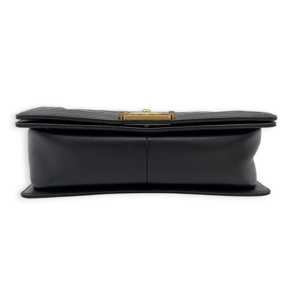 Boy Shoulder Bag Medium Black in Caviar Leather, Gold hardware