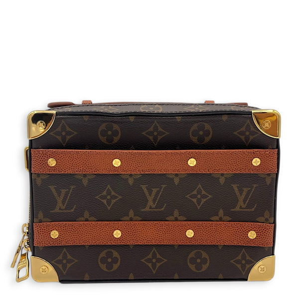 Soft Trunk Shoulder Bag Brown in Monogram Coated Canvas, Gold hardware
