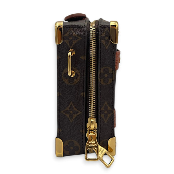 Soft Trunk Shoulder Bag Brown in Monogram Coated Canvas, Gold hardware