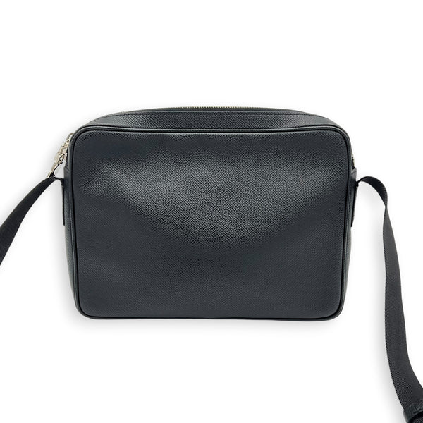 Outdoor Shoulder Bag PM Black in Taiga Leather, Silver hardware