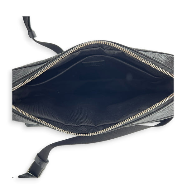 Outdoor Shoulder Bag PM Black in Taiga Leather, Silver hardware