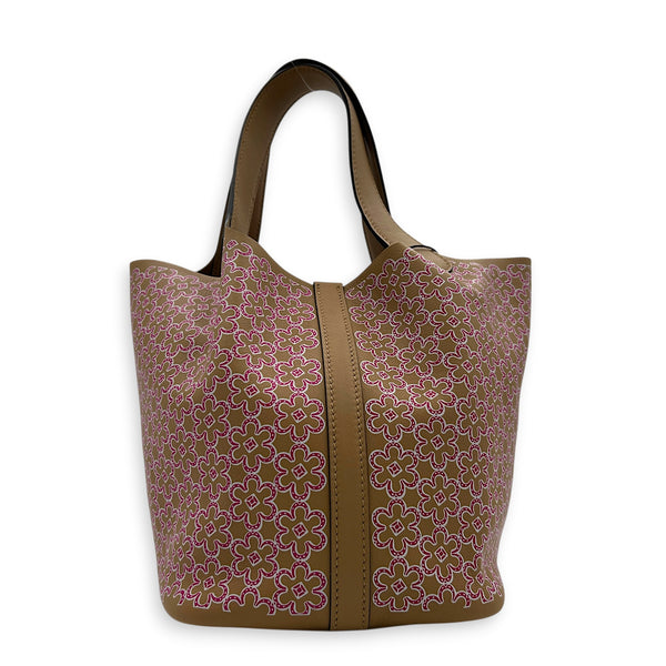 Picotin 18 Daisy Chai/Rose/White Top Handle Bag in Swift, Palladium hardware