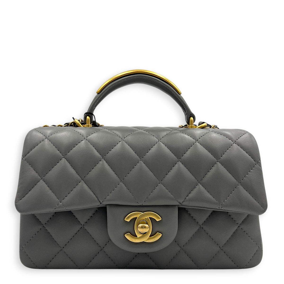CC Rectangle Top Handle Bag in Lambskin, Gold hardware