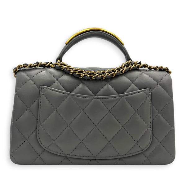 CC Rectangle Top Handle Bag in Lambskin, Gold hardware