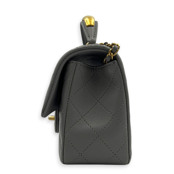 CC Rectangle Top Handle Bag in Lambskin, Gold hardware