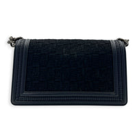 Boy Medium Blue Shoulder Bag in Calfskin, Silver hardware