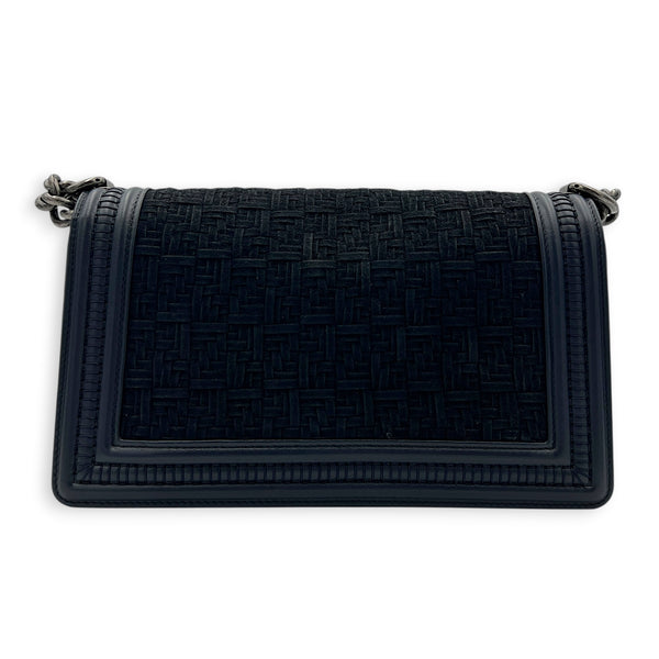 Boy Medium Blue Shoulder Bag in Calfskin, Silver hardware