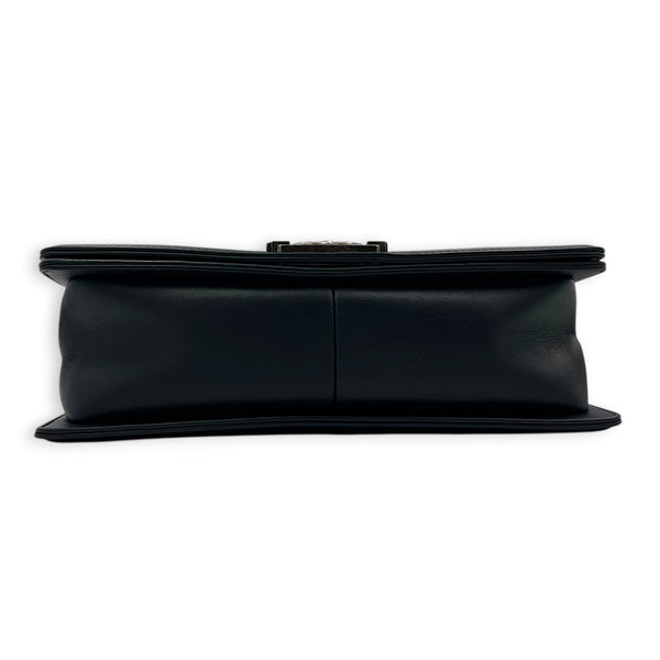 Boy Medium Blue Shoulder Bag in Calfskin, Silver hardware