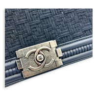 Boy Medium Blue Shoulder Bag in Calfskin, Silver hardware