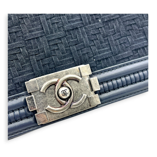 Boy Medium Blue Shoulder Bag in Calfskin, Silver hardware