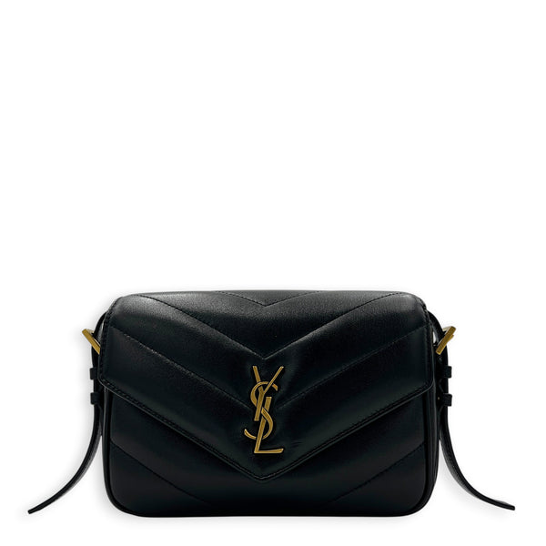 Loulou Toy Black Crossbody Bag in Lambskin, Gold hardware