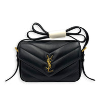 Loulou Toy Black Crossbody Bag in Lambskin, Gold hardware