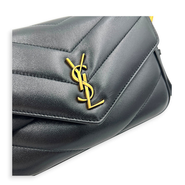 Loulou Toy Black Crossbody Bag in Lambskin, Gold hardware