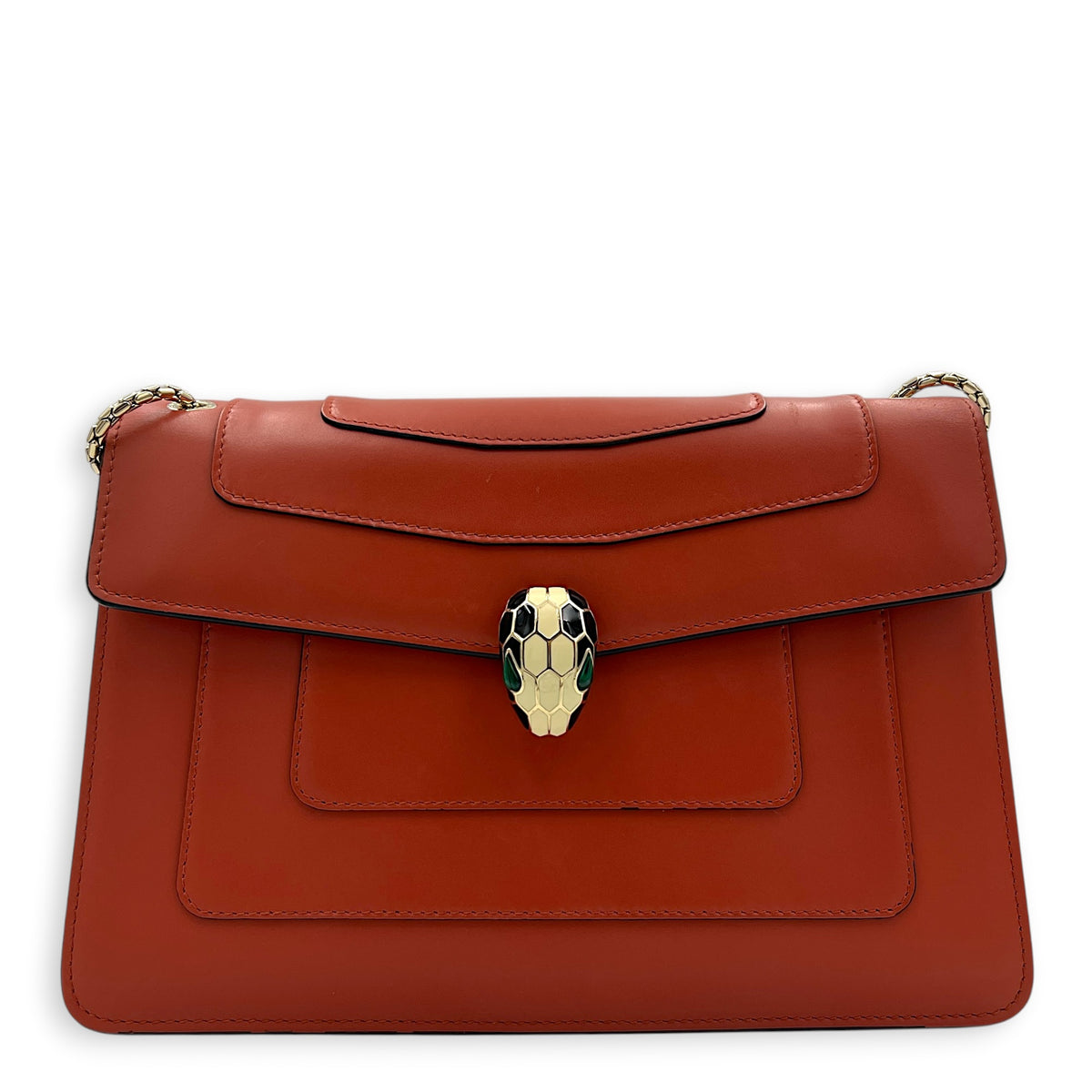 Serpenti Forever Red Crossbody Bag in Calfskin, Gold hardware