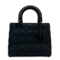 Lady Dior Top Handle Bag Medium Black in Lambskin, Ultramatte hardware