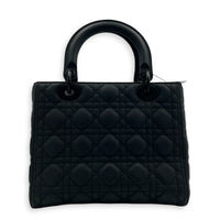 Lady Dior Top Handle Bag Medium Black in Lambskin, Ultramatte hardware