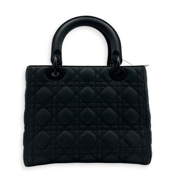 Lady Dior Top Handle Bag Medium Black in Lambskin, Ultramatte hardware