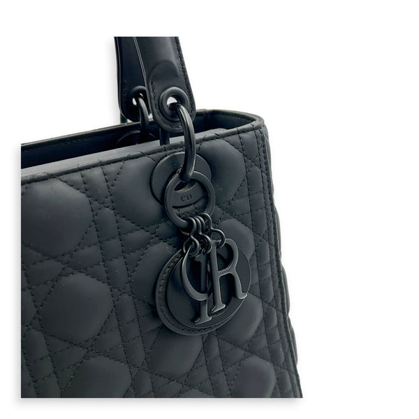 Lady Dior Top Handle Bag Medium Black in Lambskin, Ultramatte hardware