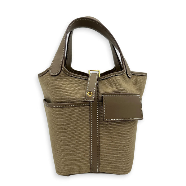Picotin Cargo 18 Beige Marfa Top Handle Bag in Canvas, Gold hardware