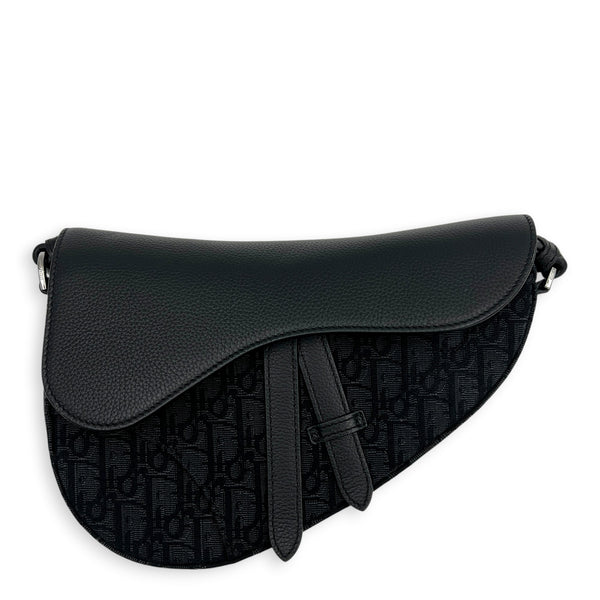 Saddle Crossbody Bag Black in Canvas, Silver hardware