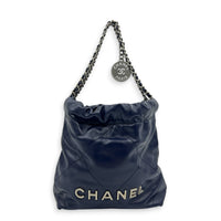 C22 Shoulder Bag Mini Blue in Calfskin, Silver hardware