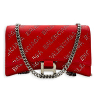 Hourglass Wallet On Chain Red in Calfskin, Silver hardware