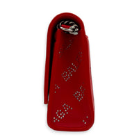 Hourglass Wallet On Chain Red in Calfskin, Silver hardware