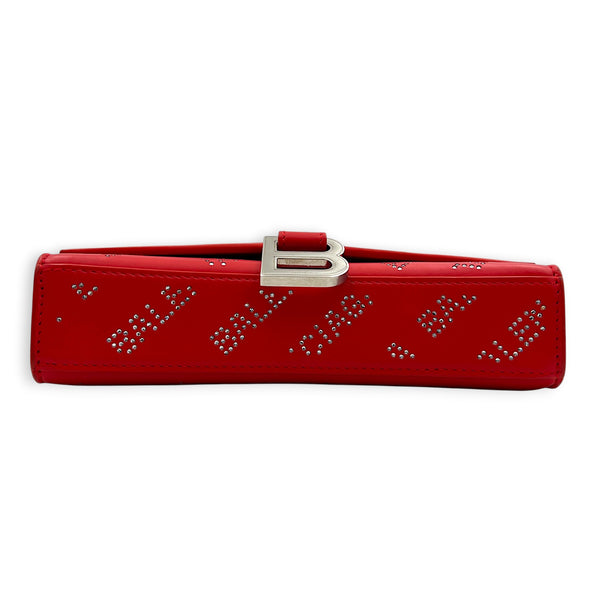 Hourglass Wallet On Chain Red in Calfskin, Silver hardware