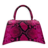 Hourglass Small Pink Top Handle Bag in Python Leather, Silver hardware