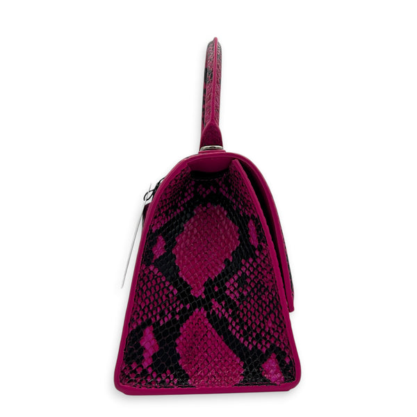 Hourglass Small Pink Top Handle Bag in Python Leather, Silver hardware